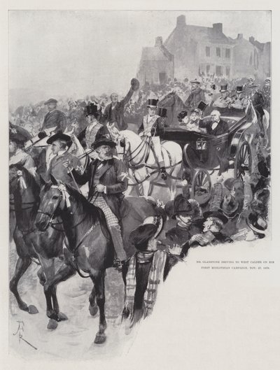 El Sr. Gladstone conduciendo a West Calder en su primera campaña de Midlothian, 27 de noviembre de 1879 de Amedee Forestier